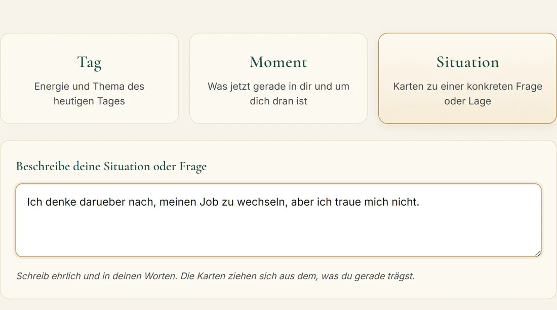 Die drei Wege Tag, Moment und Situation zur Auswahl in der App